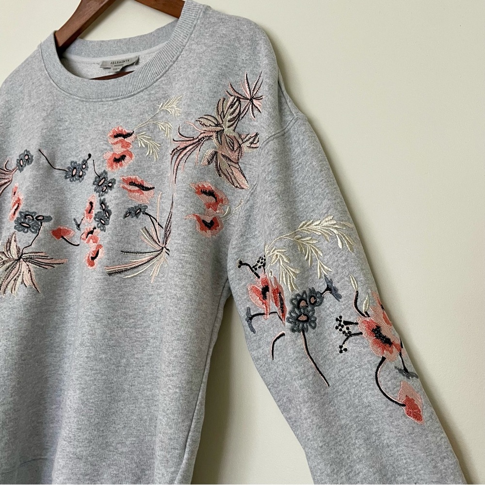 All Saints Margot Floral Embroidered Sweatshirt Medium Gray Pink Blue - Picture 5 of 13